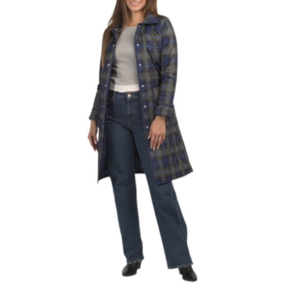 Avec Les Filles Jackets & Blazers - AVEC LES FILLES Navy PlaidQuilted Trench Coat